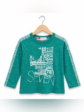 Diesel‎ Infant Boys Shirt Size 3 Months Teal Long Sleeve Top Graphic Print NEW